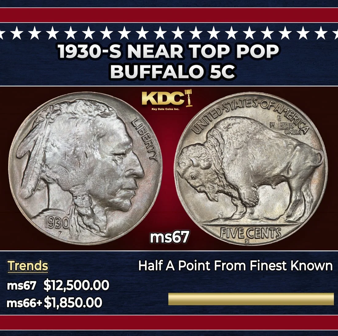 1930-s Buffalo Nickel Near Top Pop 5c ms67 SEGS