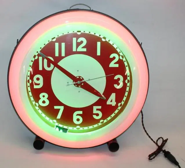 1930's Red and Green Neon Cleveland Clock
