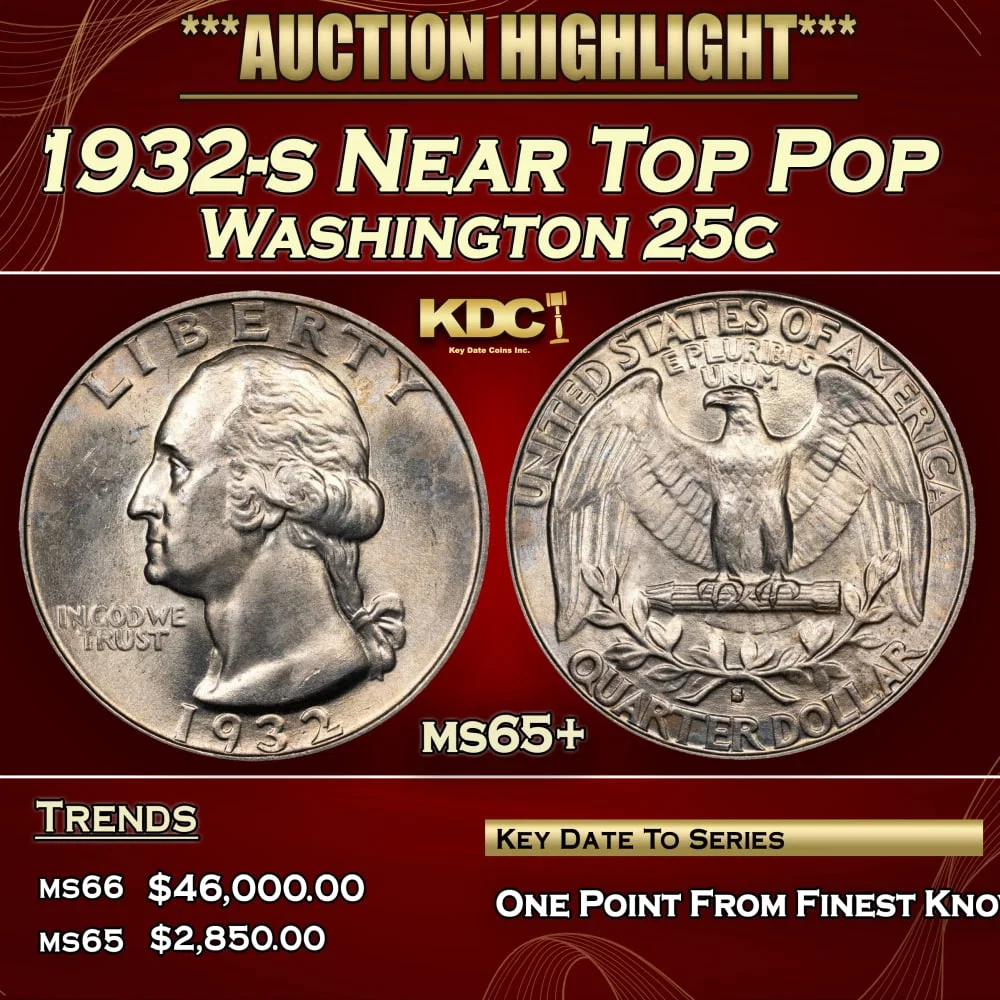 1932-s Washington Quarter Near Top Pop 25c ms65+ SEGS