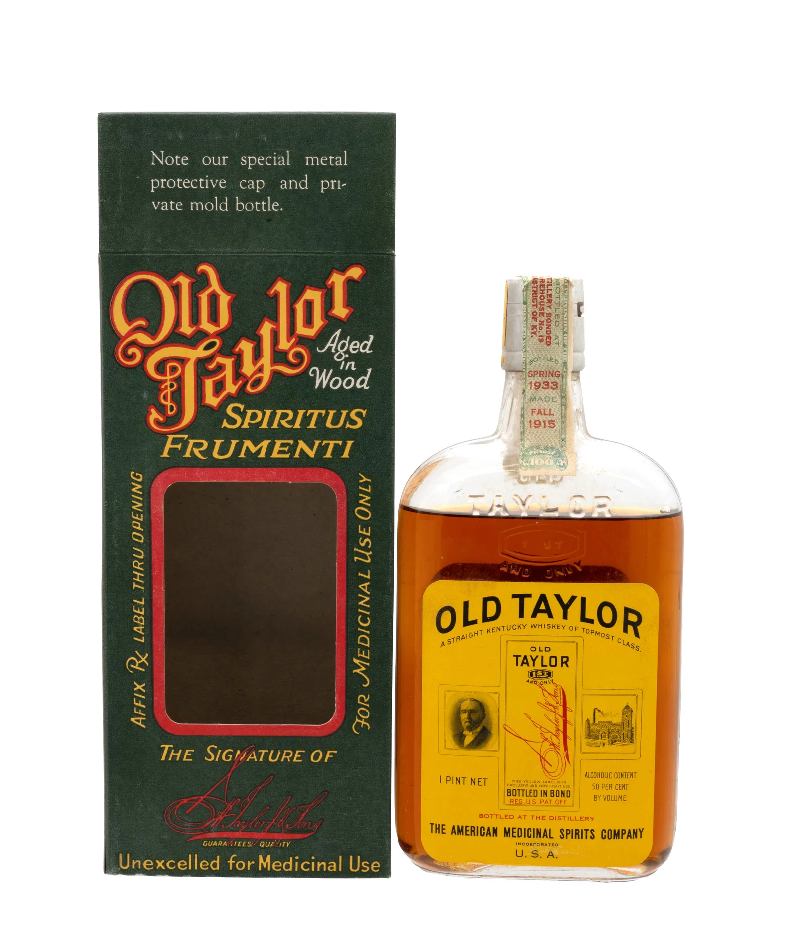 1933 Old Taylor Kentucky Straight Bourbon Whiskey In Box