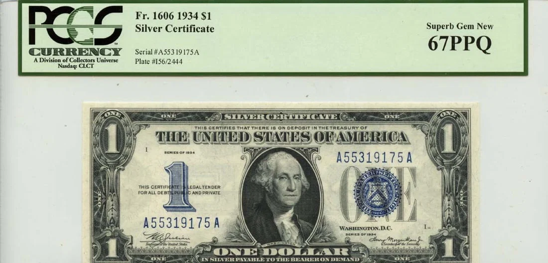 1934 $1 Silver Certificate Blue Seal FR# 1606 PCGS MS67