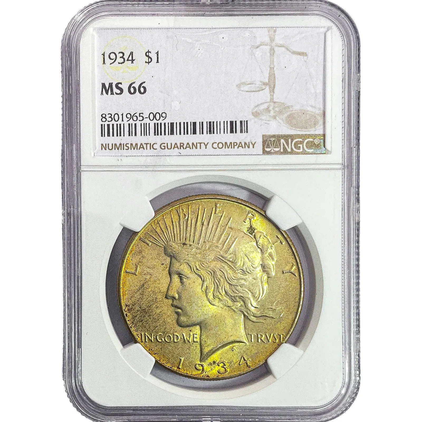 1934 Silver Peace Dollar NGC MS66