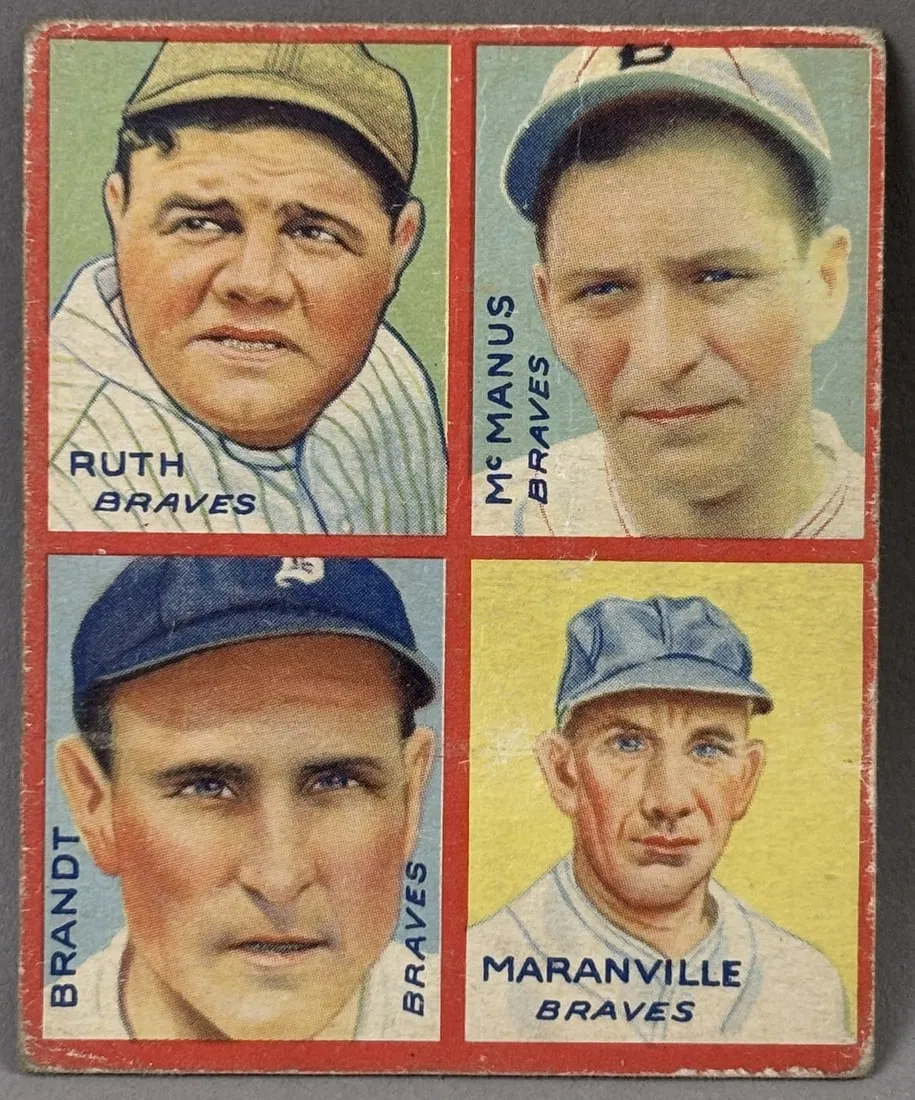 1935 Goudey 4 In 1 Babe Ruth, Bill Terry, Rabbit Maranville, Jim Bottomley, Burleigh Grimes, Chuck K