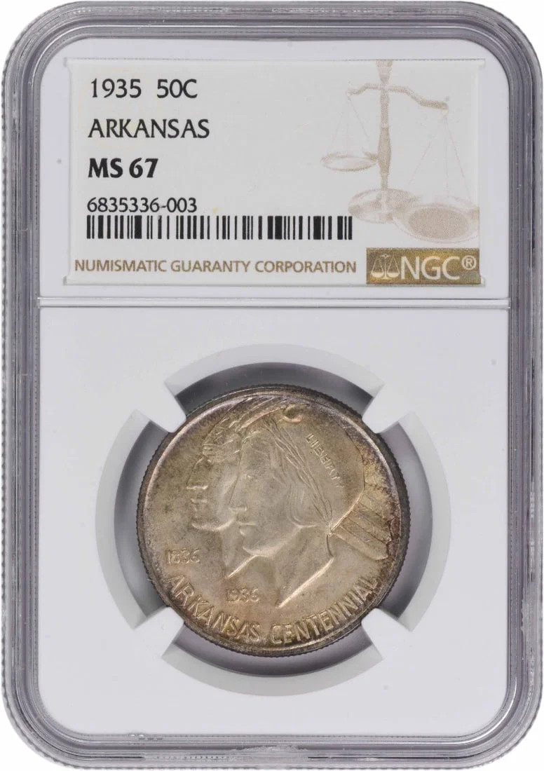 1935 NGC MS67 Arkansas Commemorative 90 Silver Half Dollar