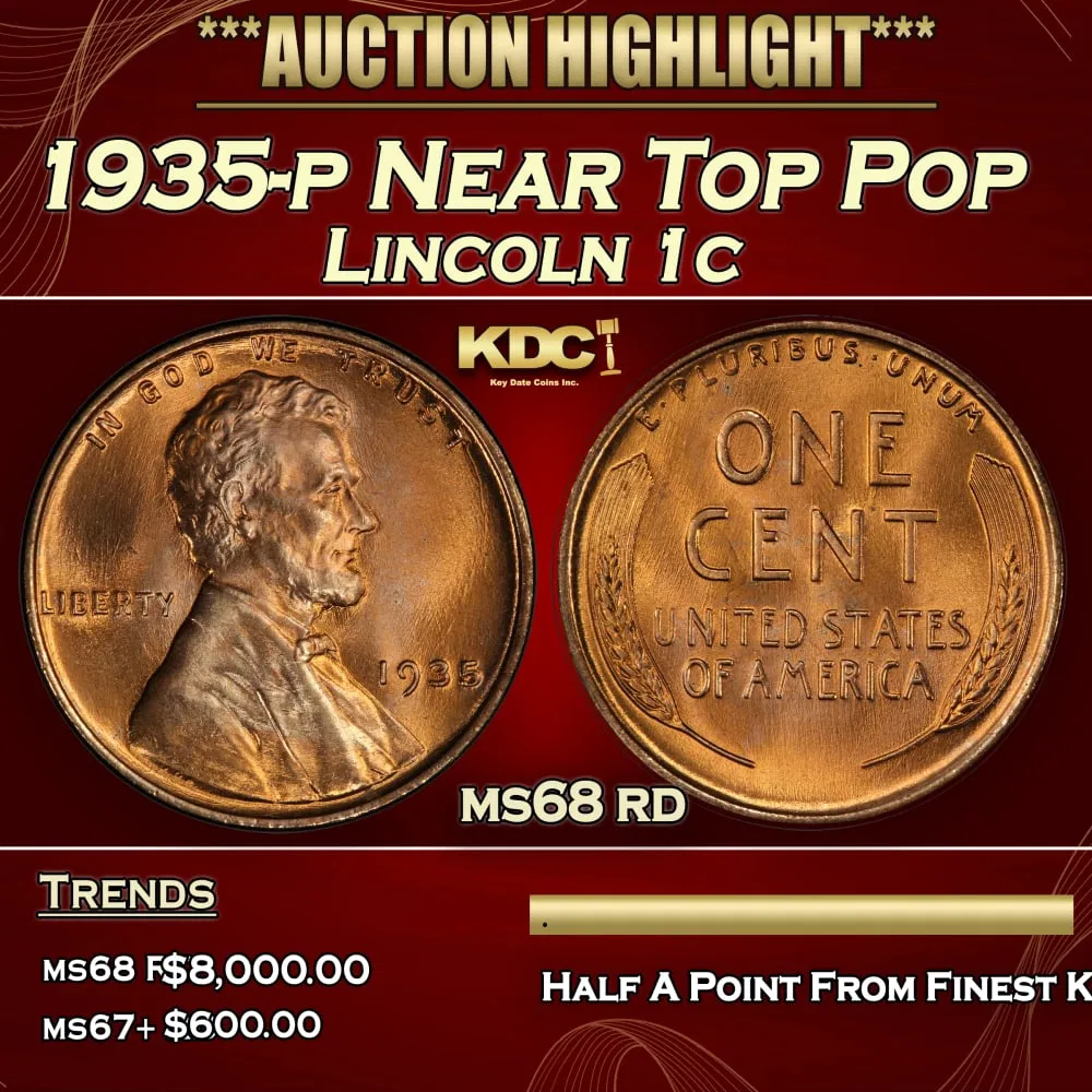 1935-p Lincoln Cent Near Top Pop 1c ms68 rd SEGS