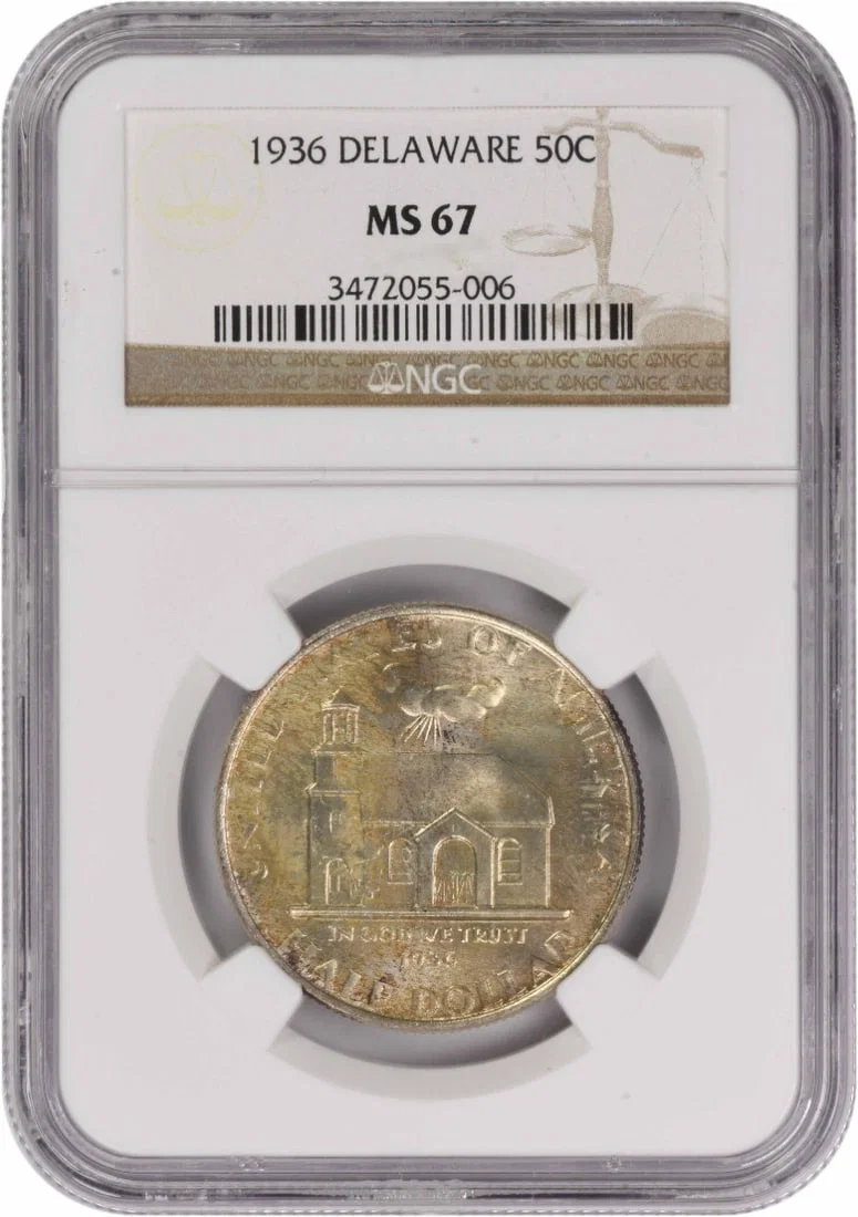 1936 NGC MS67 United States Delaware Silver Commemorative Half Dollar