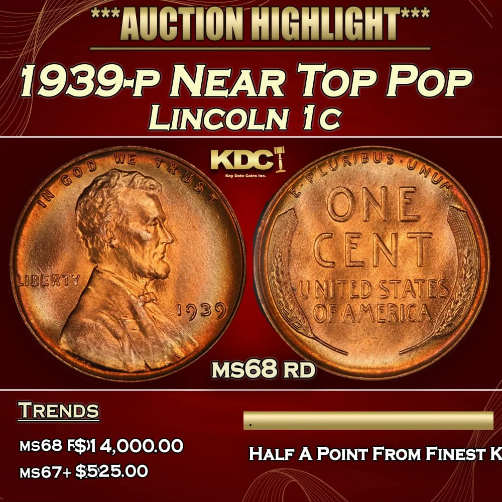 1939-p Lincoln Cent Near Top Pop 1c ms68 rd SEGS