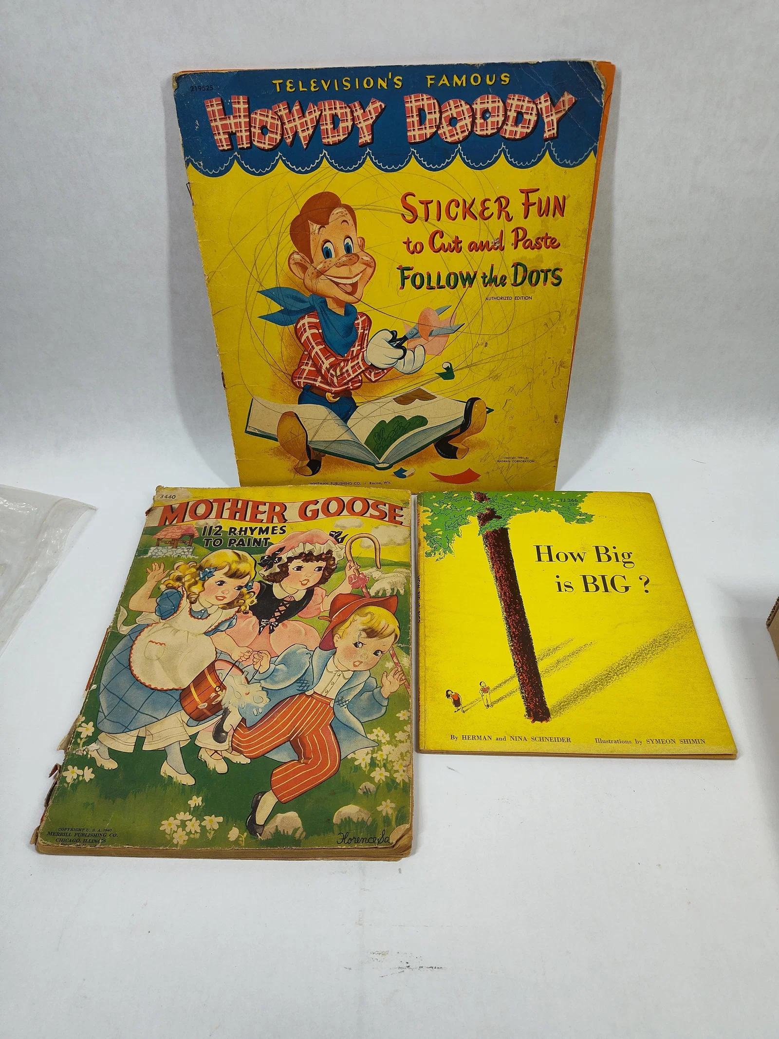 1940 Mother Goose Paint Book, 1951 Howdy Doody Sticker Fun Book & 1962 Scholastic Reader Book