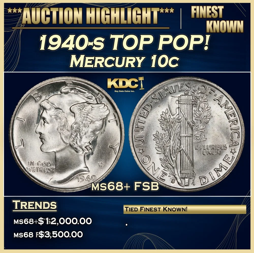 1940-s Mercury Dime TOP POP! 10c ms68+ FSB SEGS