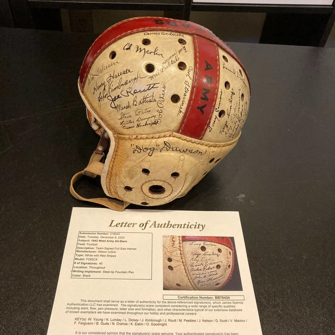1942 All Star Game Team Signed Oklahoma Sooners Helmet with Waddy Young JSA COA