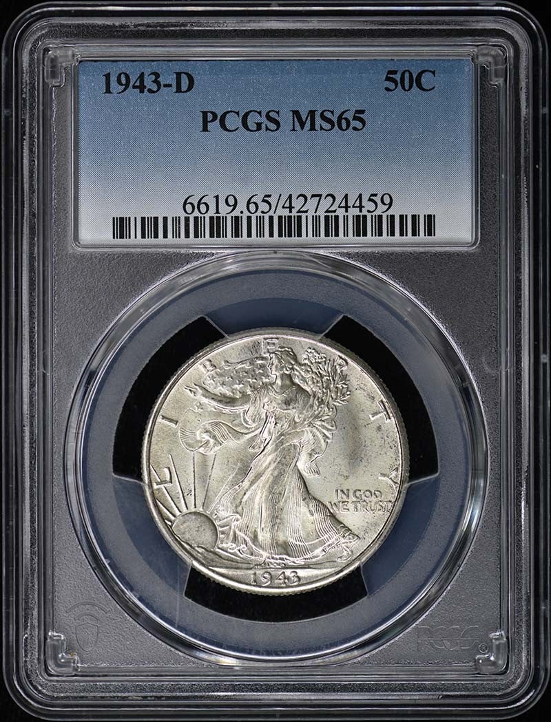 1943 Denver Walking Liberty Half Dollar Graded MS65 by PCGS