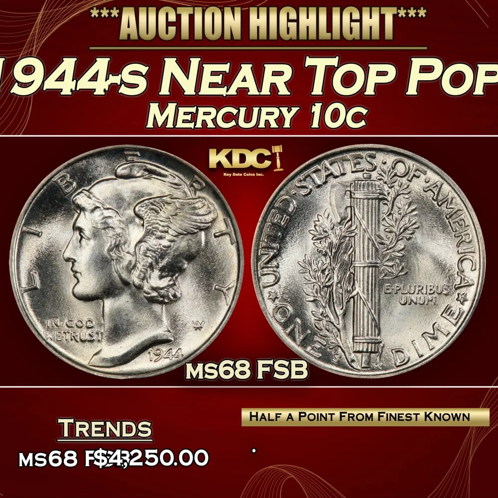 1944-s Mercury Dime Near Top Pop! 10c ms68 FSB SEGS