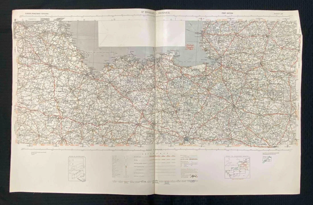 1945 WW2 Copy Map Of St. Brieuc Rennes European Map