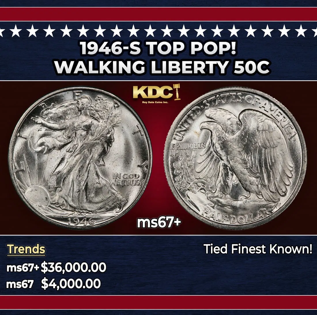1946-s Walking Liberty Half Dollar TOP POP! 50c ms67+ SEGS