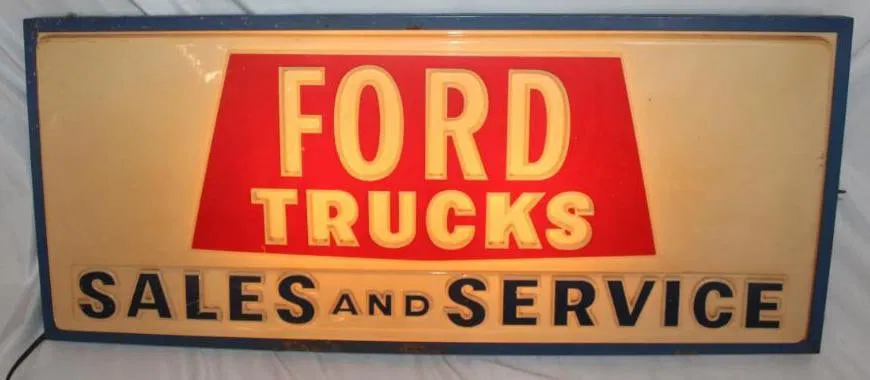 1950's Ford Trucks Sales and Service Light Up Advertising Sign