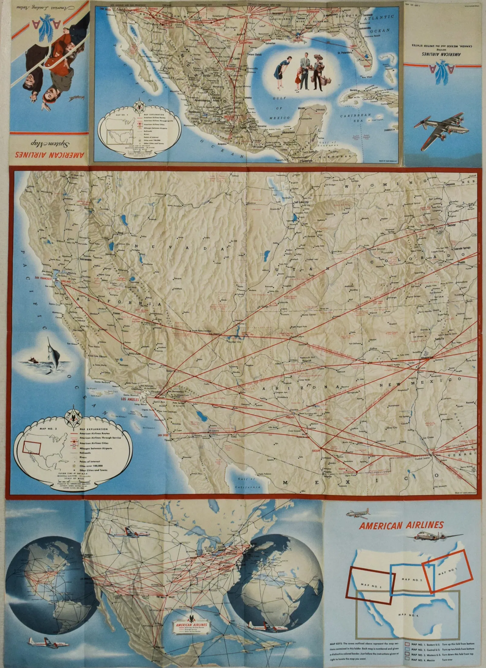 1950s American Airlines Route Map -- American Airlines System Map