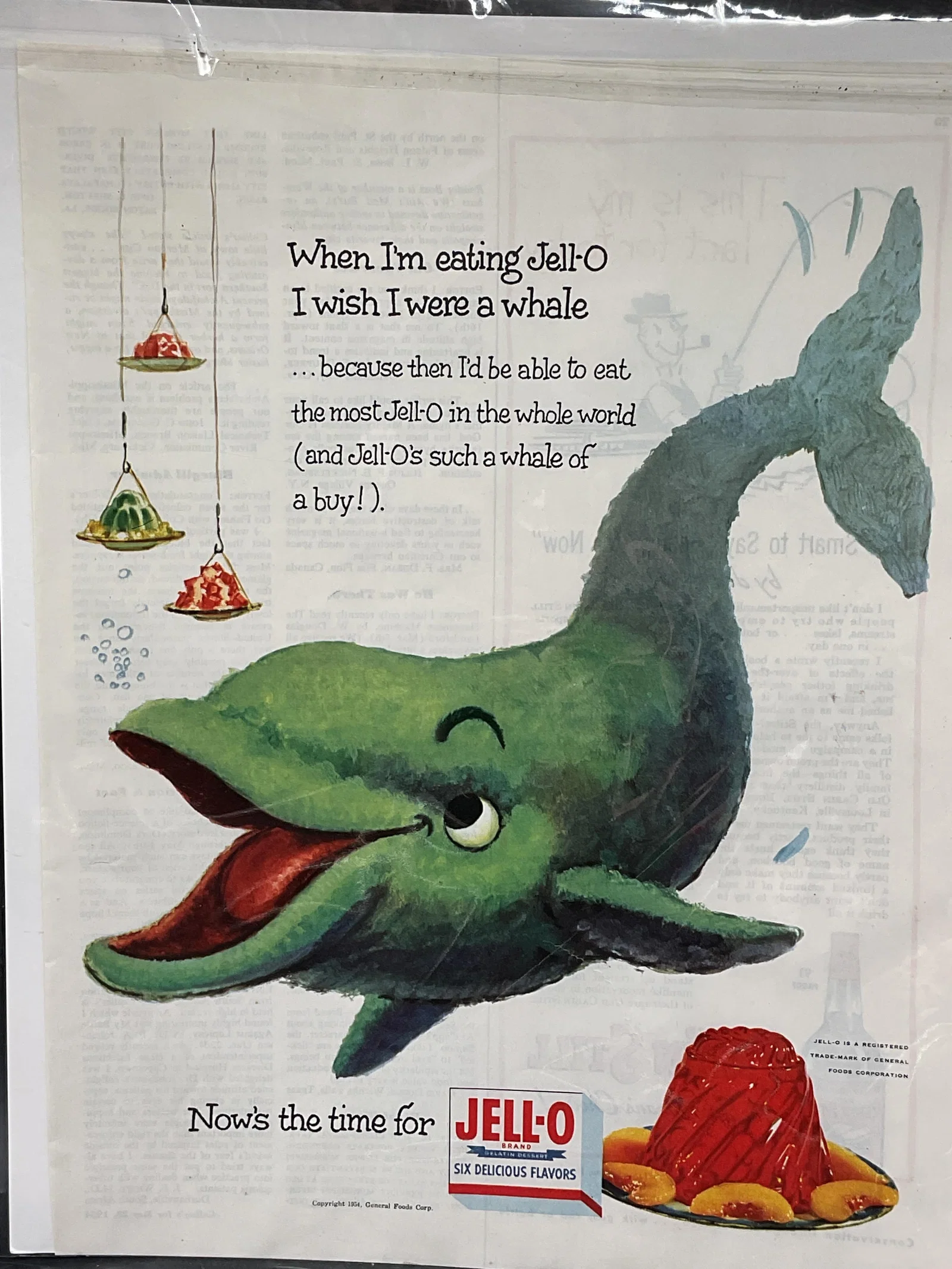 1954 Jell O Print Ad Wish I Were A Whale