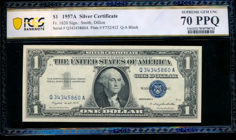1957A $1 Silver Certificate PCGS 70PPQ