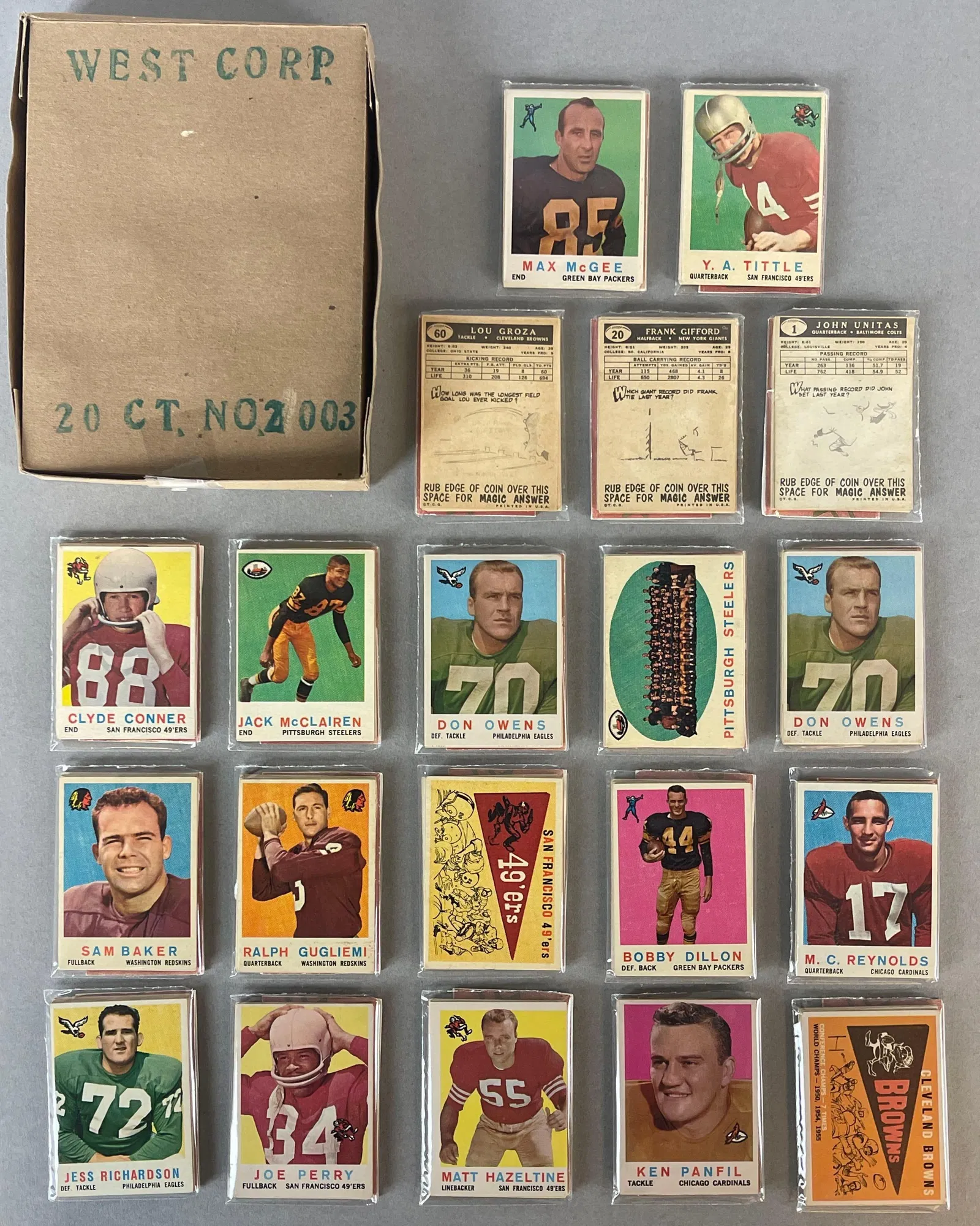 1959 Topps Football West Corps Cello Fun Pack Vending Box of 20