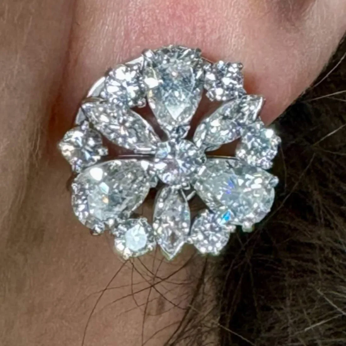 1960s Platinum Earrings 8.15 Ct Diamonds G-H VVS-VS