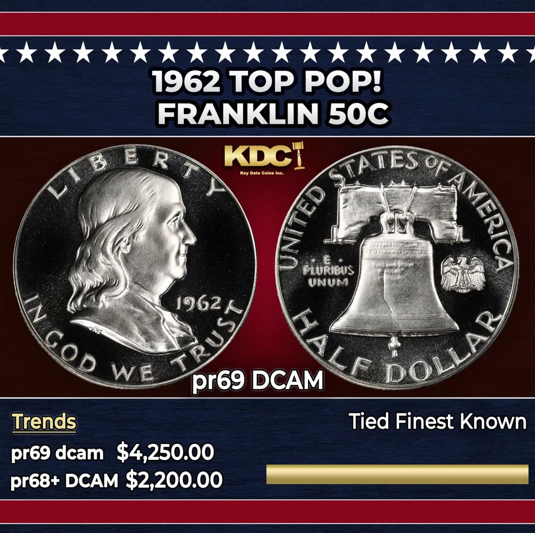 1962 Proof Franklin Half Dollar TOP POP! 50c pr69 DCAM SEGS