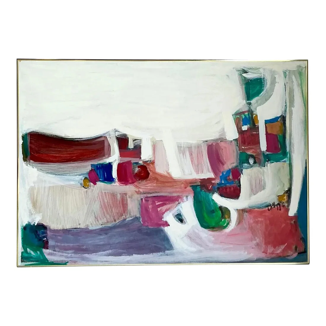 1966 Abstract Boho Oil Painting on Canvas Large Mid-Century Modern Art