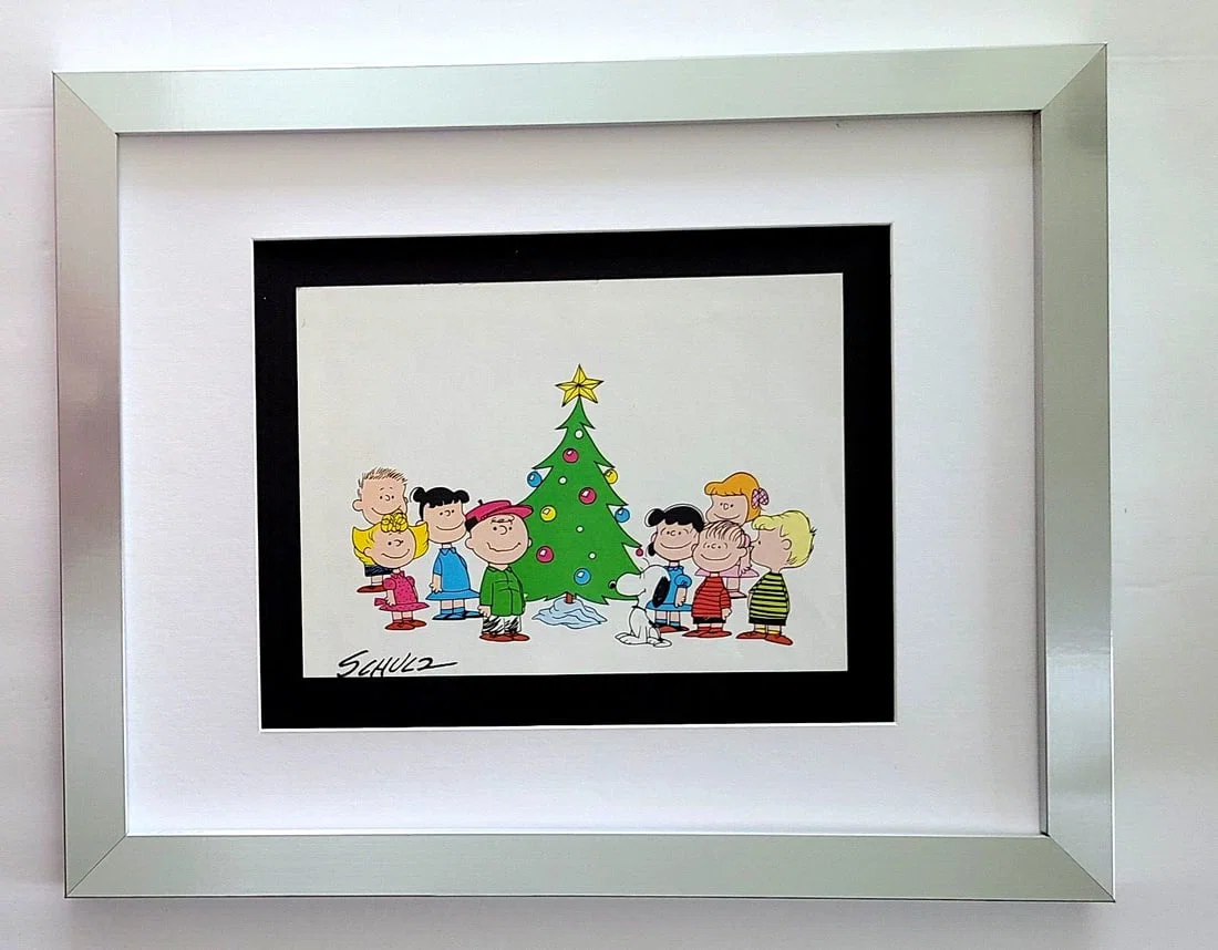 1968 Peanuts Christmas Snoopy Art Signed Schulz in New Frame