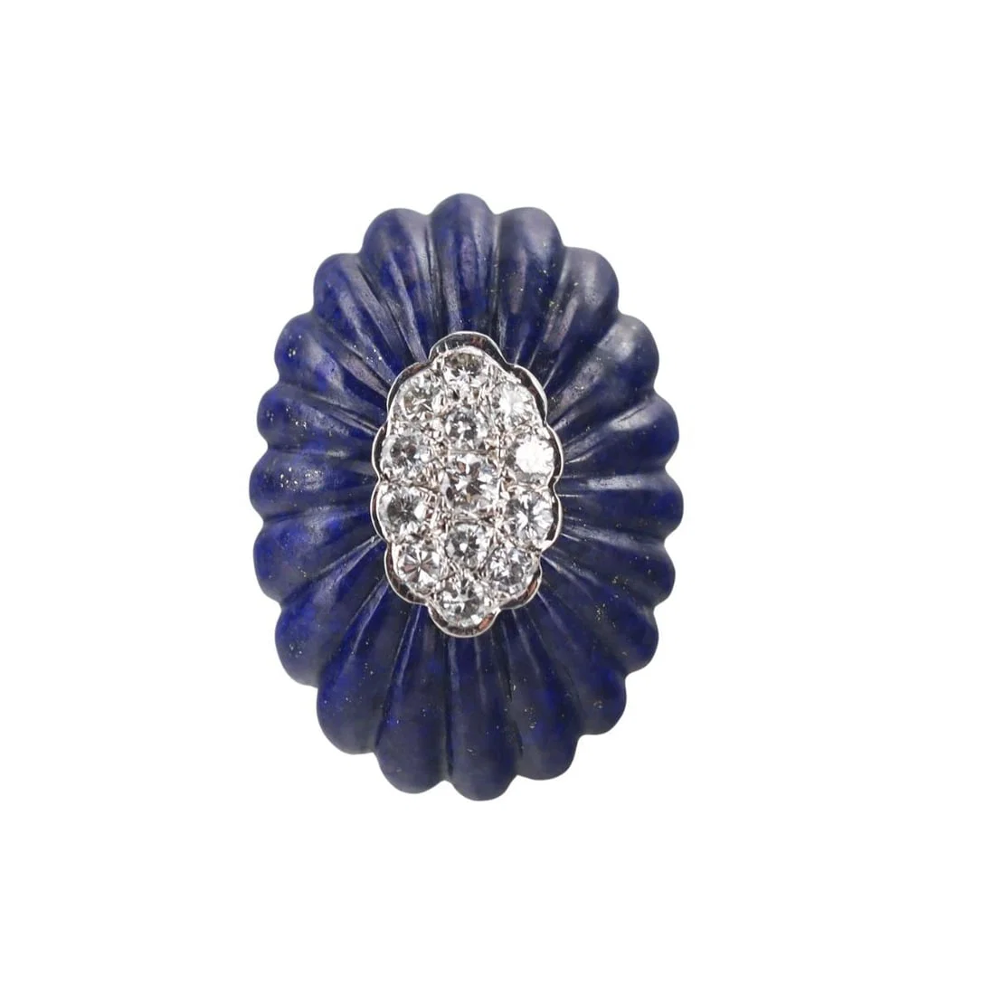 1970s 18k Gold Carved Lapis Diamond Ring