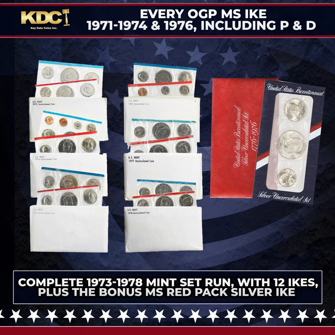 1973-1978 Mint Set Run Plus Bonus Silver Bicentennial "Red Pack" 77 Coins 7 Complete Sets Complete