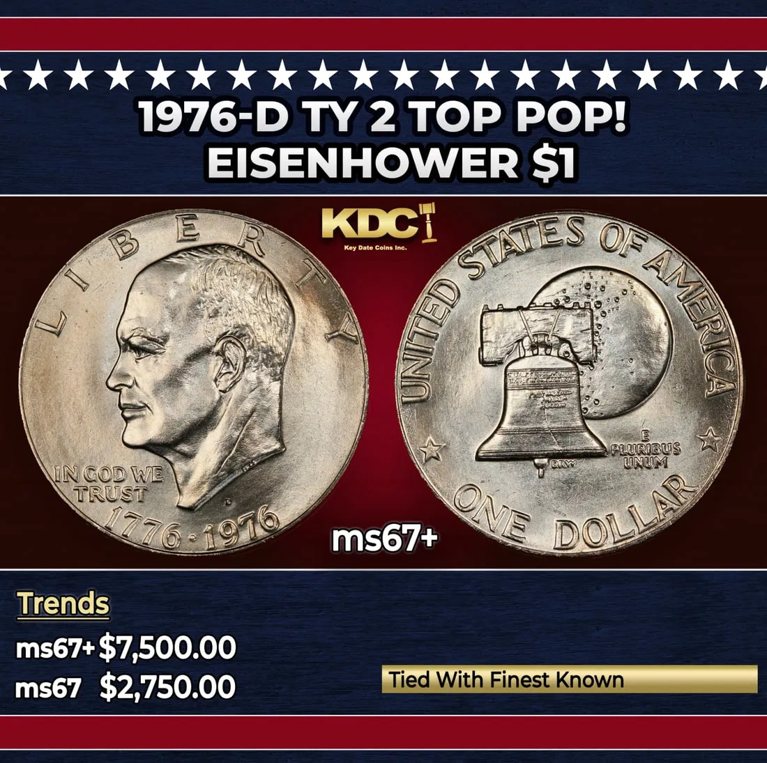 1976-d Ty 2 Eisenhower Dollar TOP POP! $1 ms67+ SEGS