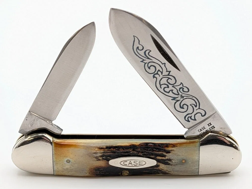 1977 Case XX Blue Scroll Stag Canoe Knife 52131