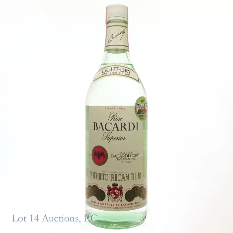 1980s Bacardi Silver Label Light-Dry Rum 1 Liter