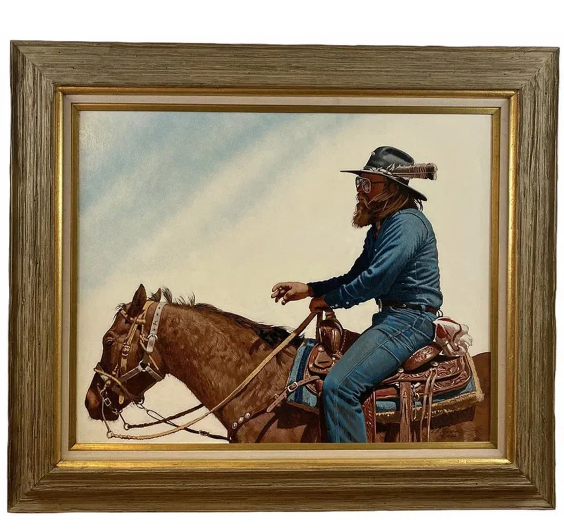 1986 American Feather Oil Painting by L. B. Porter