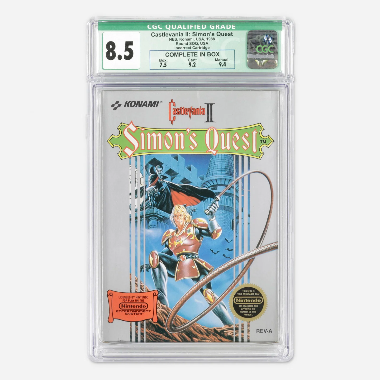 1988 Nintendo NES Castlevania II: Simon's Quest CGC 8.5 Complete in Box Qualified