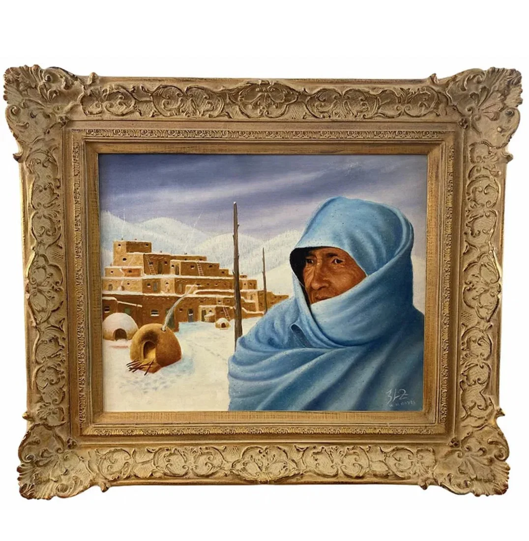1989 Taos Snow New Mexcio Oil Painting by W. H. Hayes