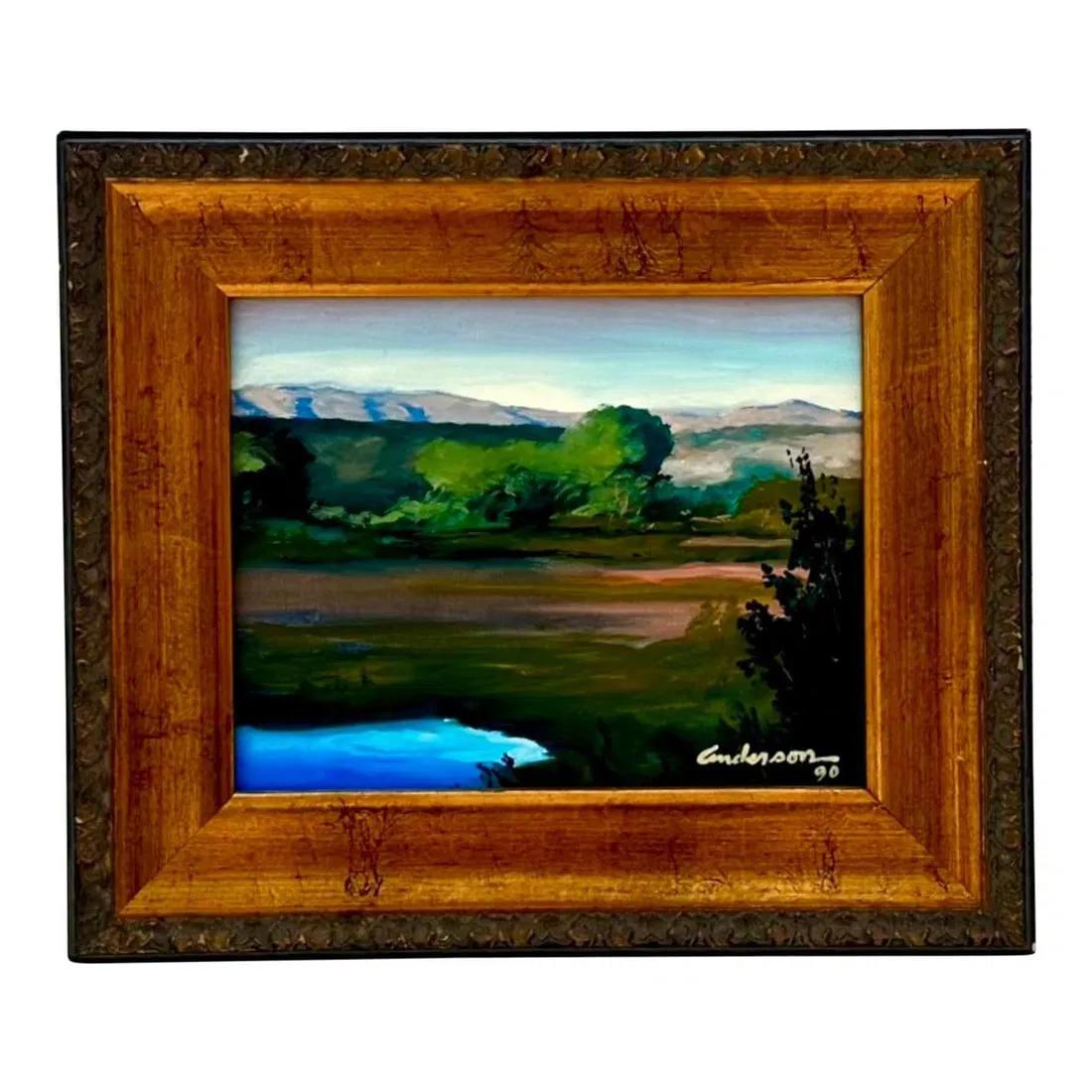 1990 Original Bohemian Landscape Oil Artwork on Canvas in Wooden Frame