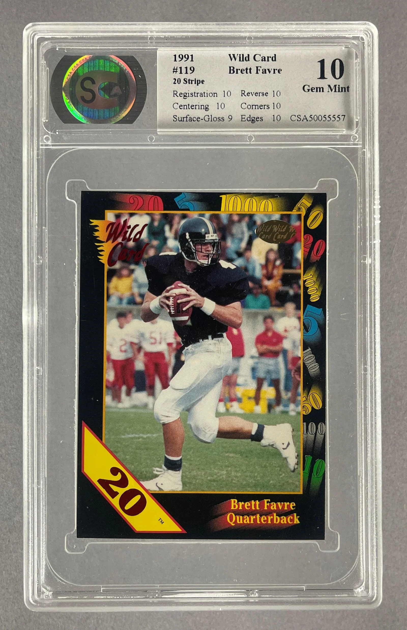 1991 Wild Card Brett Favre #119, 20 Stripe CSA 10