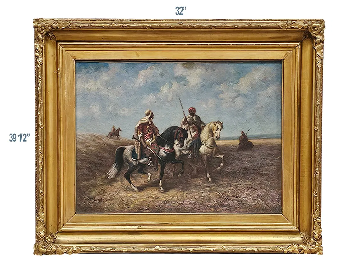 19th C. Arabian Battle Scene Oil On Canvas, Signed By Artist (Left Bottom Corner)