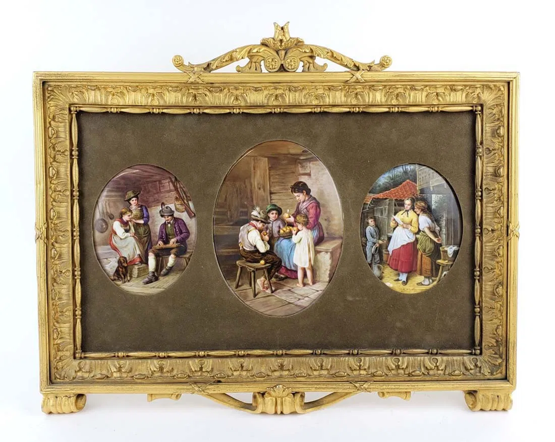 19th C. Framed Set of 3 German Porcelain Plaques