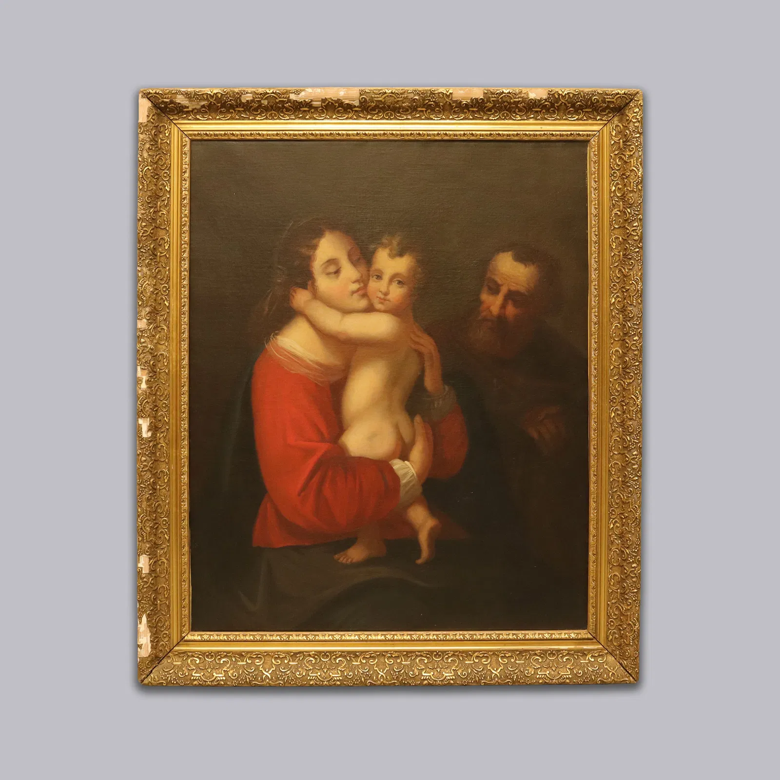 19th c important biblical oil painting The Holy Family
