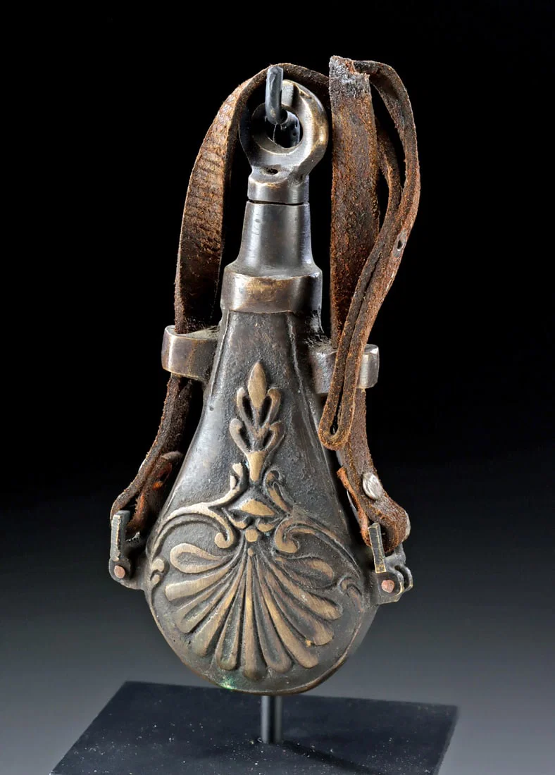 19th C. Indonesian Sulawesi Brass Powder Flask