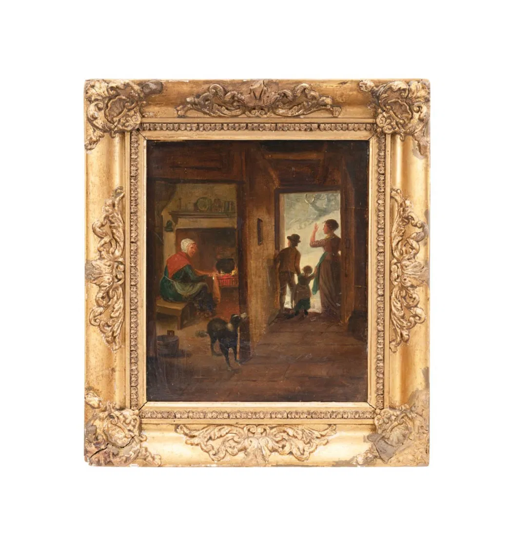 19TH C. INTERIOR GENRE PAINTING, OIL ON CANVAS