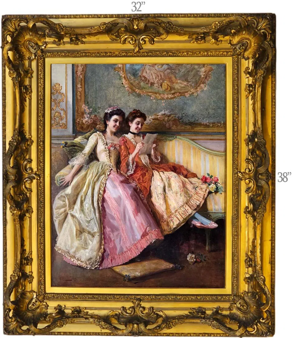 19th C. Italian Antonio Zoppi (1860-1926) Oil On Canvas Portrait Of Girls Reading A