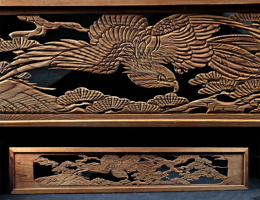 19th C. Japanese Meiji Era Ranma Transom with Eagle