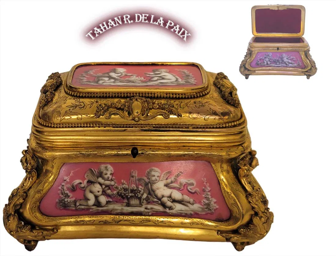 19th C. Pink Sevres Bronze Signed By, Tahan R. De La Paix Jewelry Casket