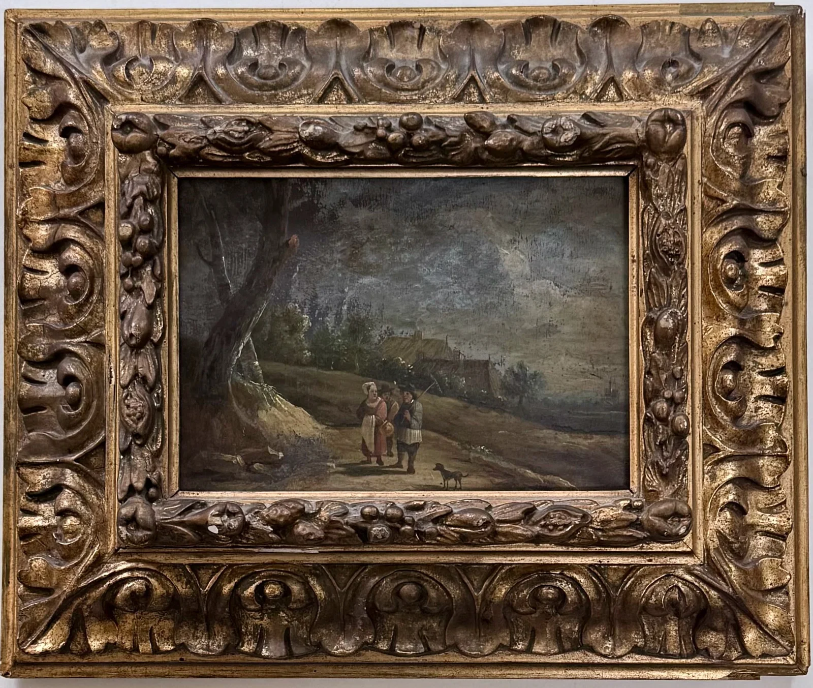 19th C. Rural Landscape Oil Painting On Wood Panel