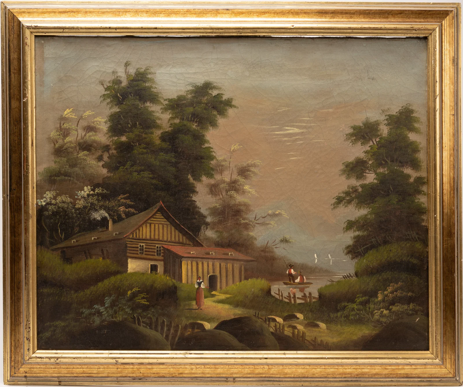 19th C Thomas Chambers ( America 1808 -1866) Hudson River School Landscape Oil on Canvas