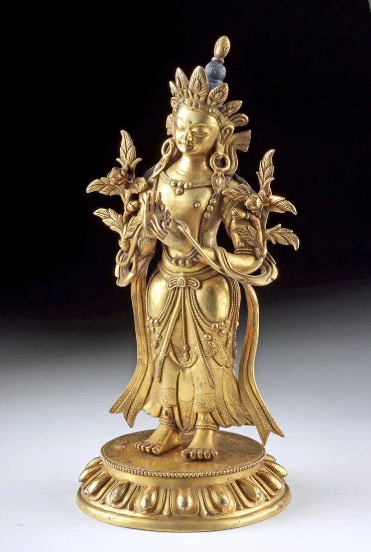 19th C. Tibetan Bronze Figure of Tara (High-Gold Gilt)