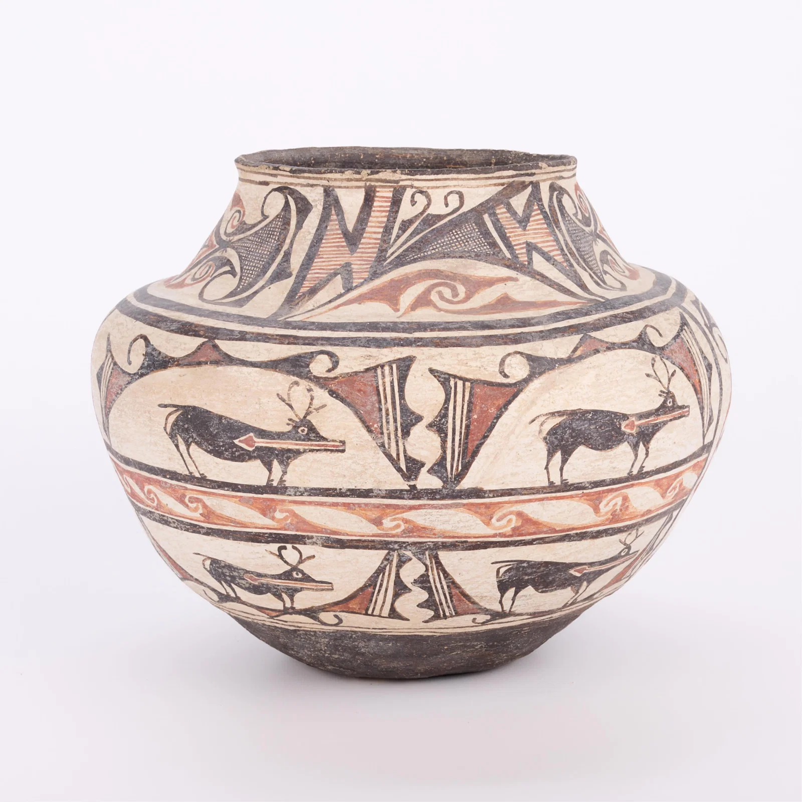 19th c. Zuni "Deer in House" Polychrome Olla