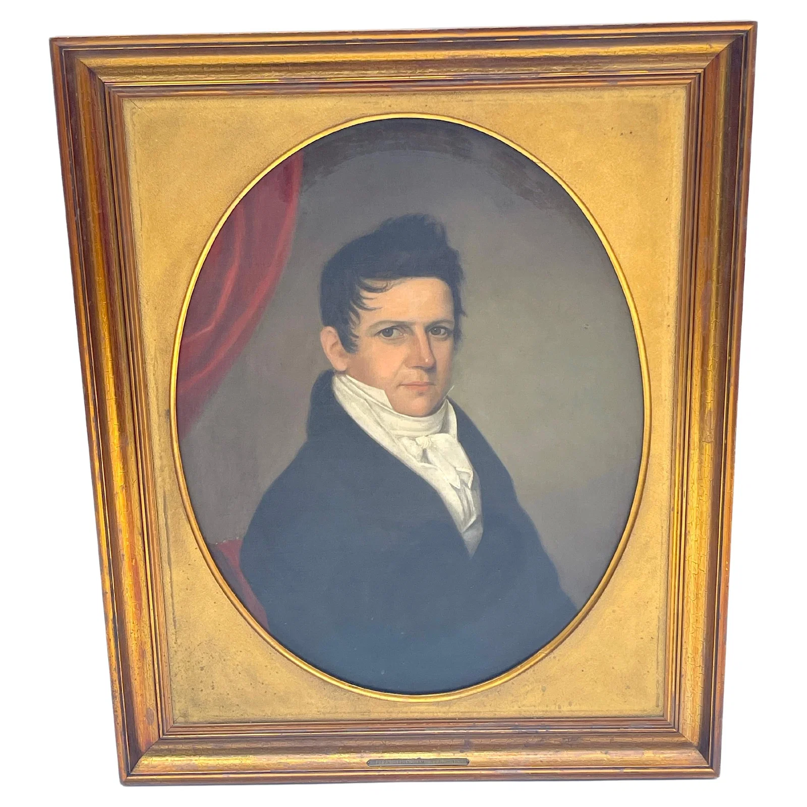 19th Century American Portrait of Joseph Stringham Oil on Canvas in Giltwood Frame